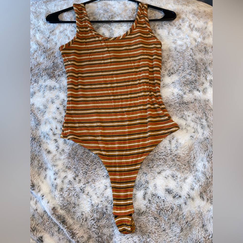 Striped thong body suit